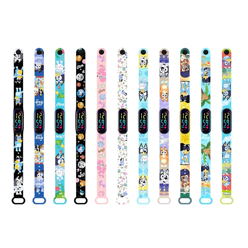 Bluey Bingo Family Printed Cartoon Electronic Watch Cool Colorful Waterproof Anime Toy Watch Wrist Strap Kids Birthday Gift