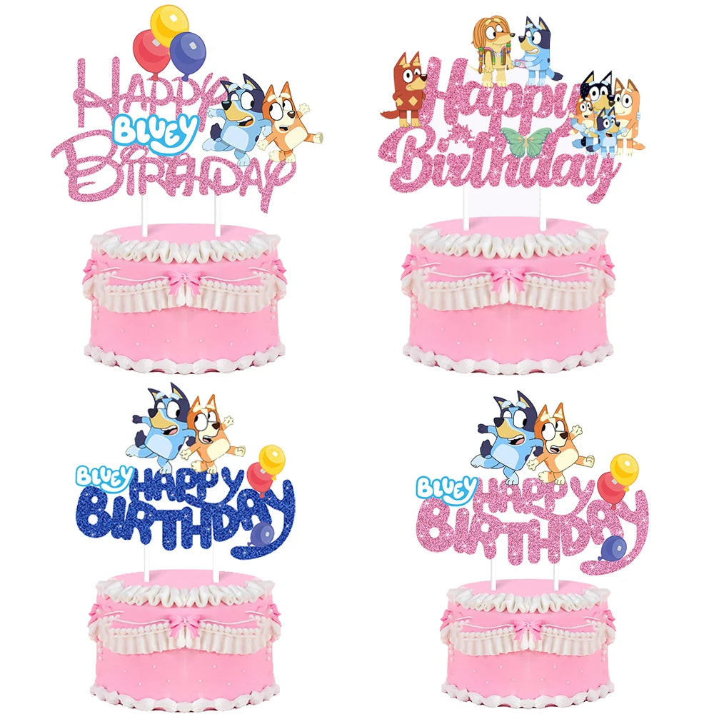 Bluey & Bingo Birthday Cake Topper - Glittery Blue