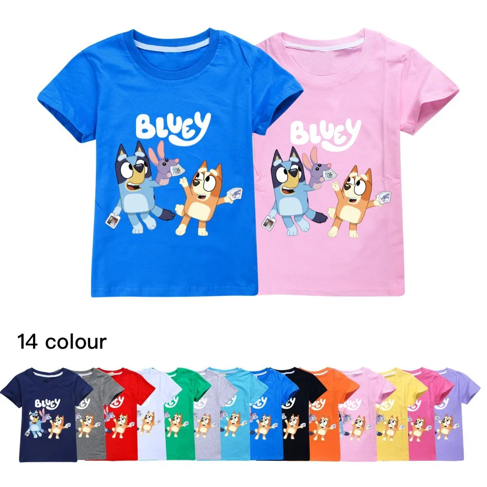 Blue Turquoise Bluey and Bingo Kids' T-Shirt